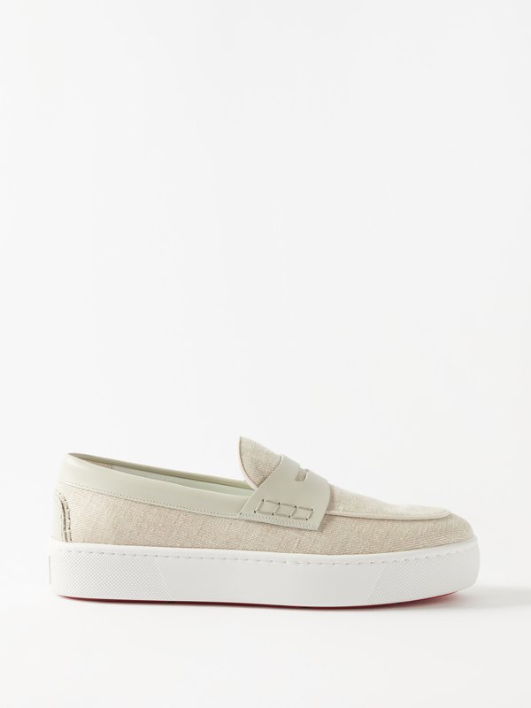 Christian Louboutin Paqueboat leather-trim linen-canvas loafers