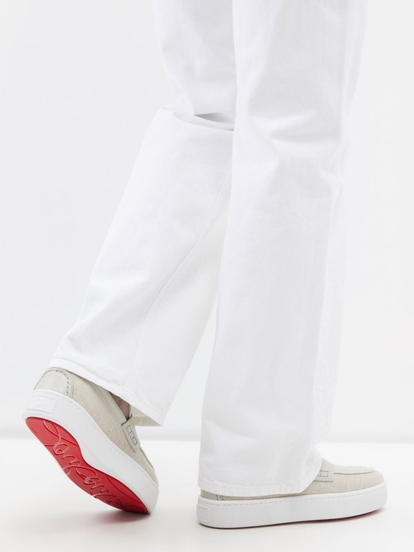 Christian Louboutin Paqueboat leather-trim linen-canvas loafers