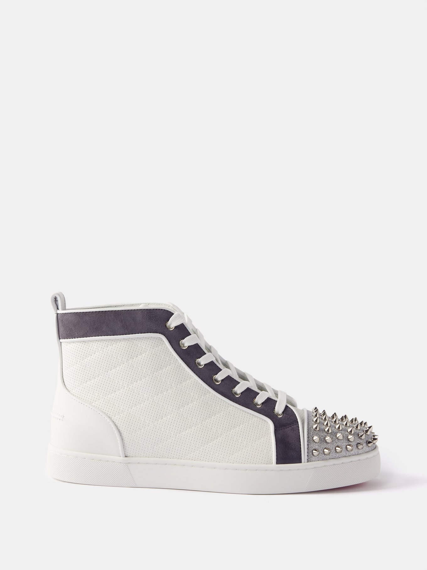 Christian Louboutin White Leather Louis Spikes Lace Up High Top Sneakers  Size 43.5 Christian Louboutin