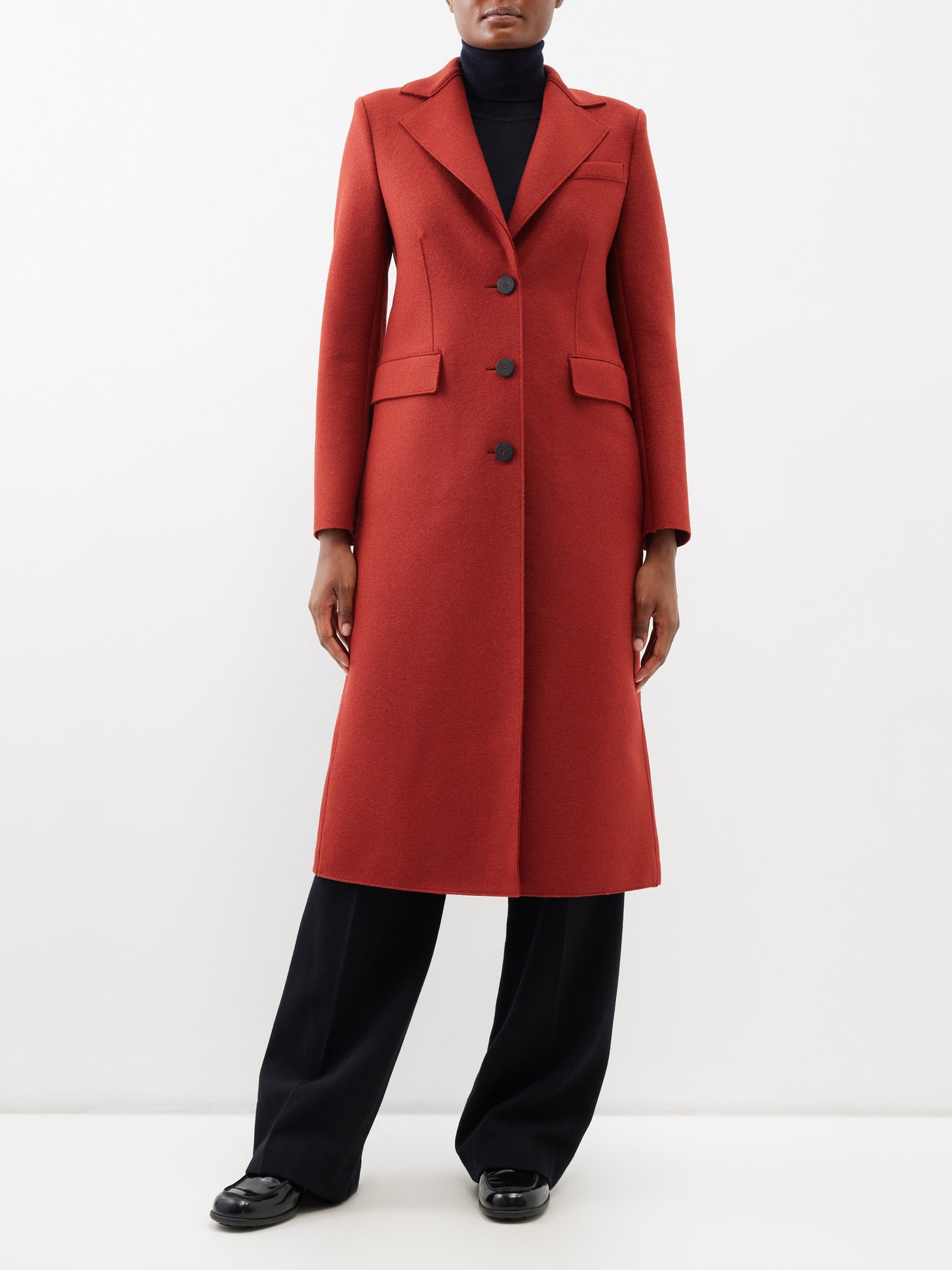 Women's Hooded Robe Coat In Pressed Wool by Harris Wharf London