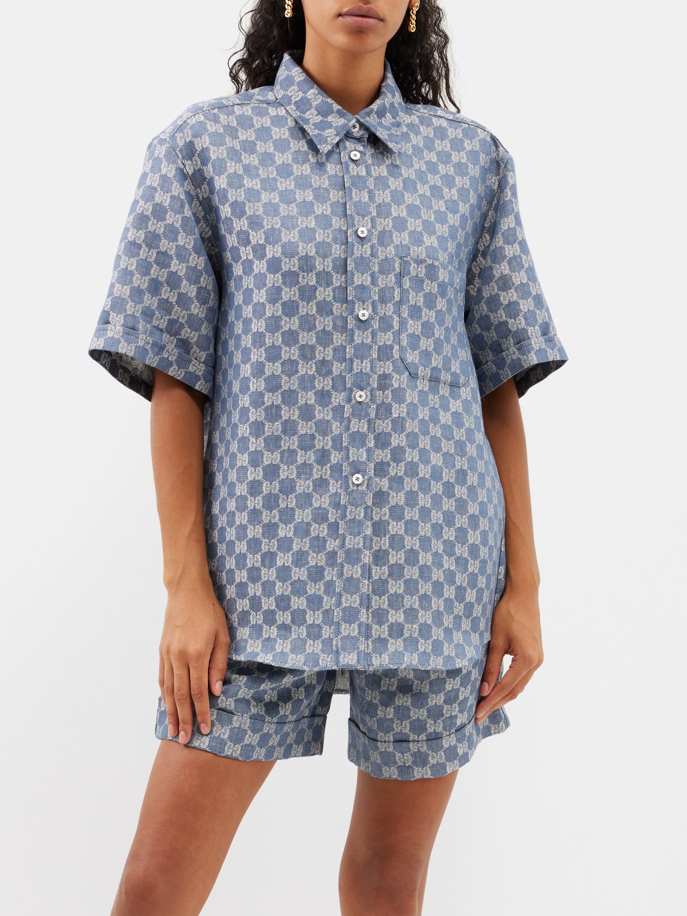 Louis Vuitton Short-sleeved Denim Workwear Shirt, Blue, 4L