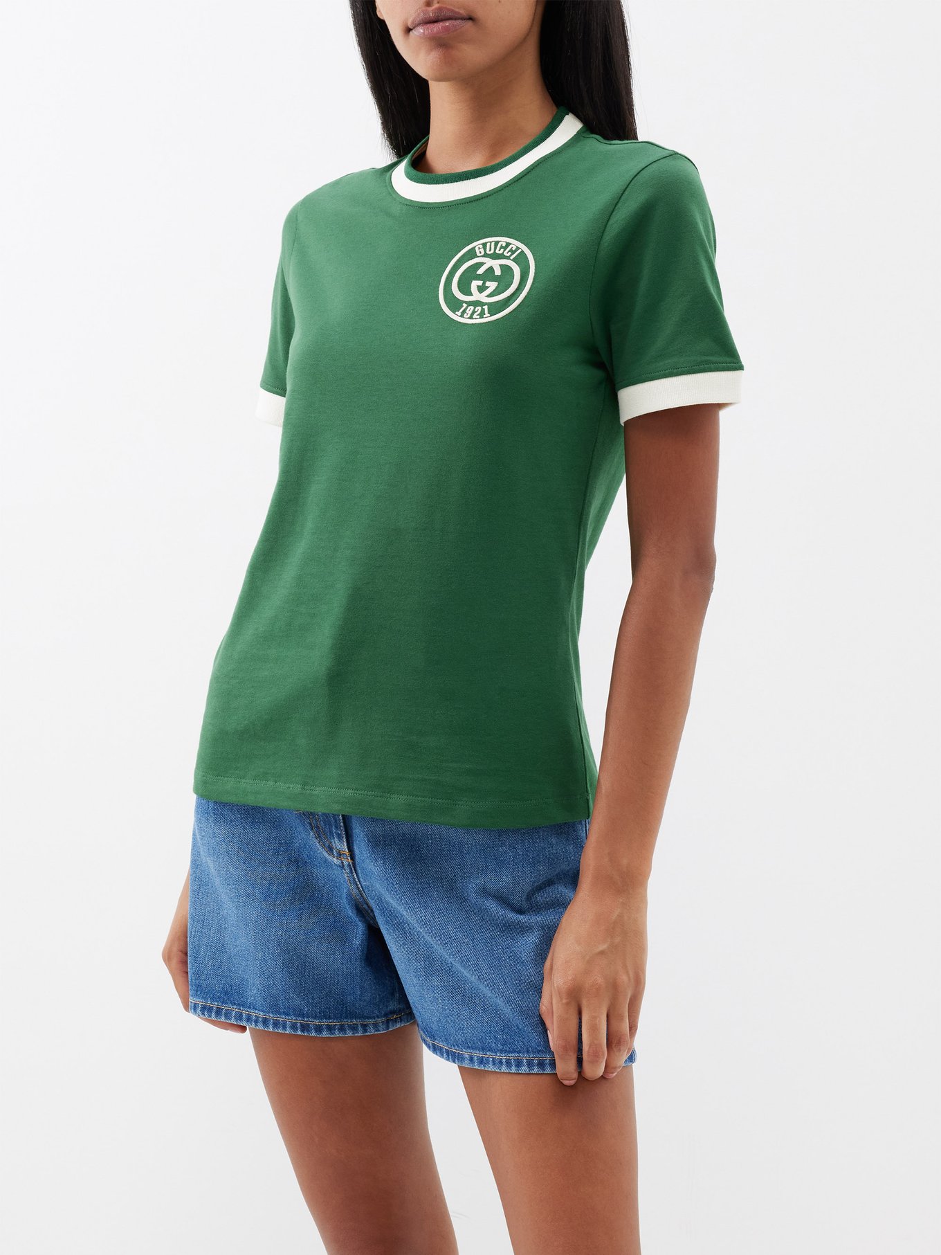 Green G-embroidered cotton-jersey T-shirt | | MATCHESFASHION US