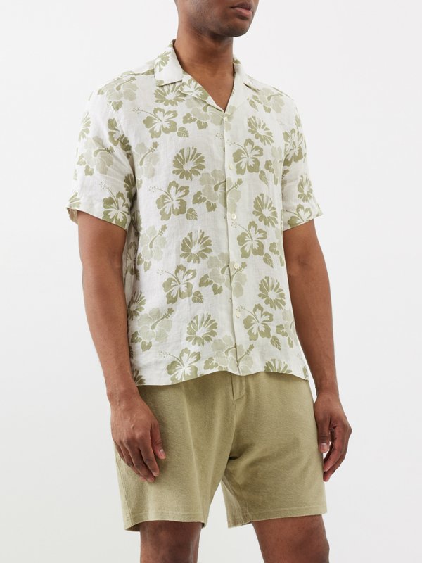 Frescobol Carioca Roberto hibiscus-print linen shirt