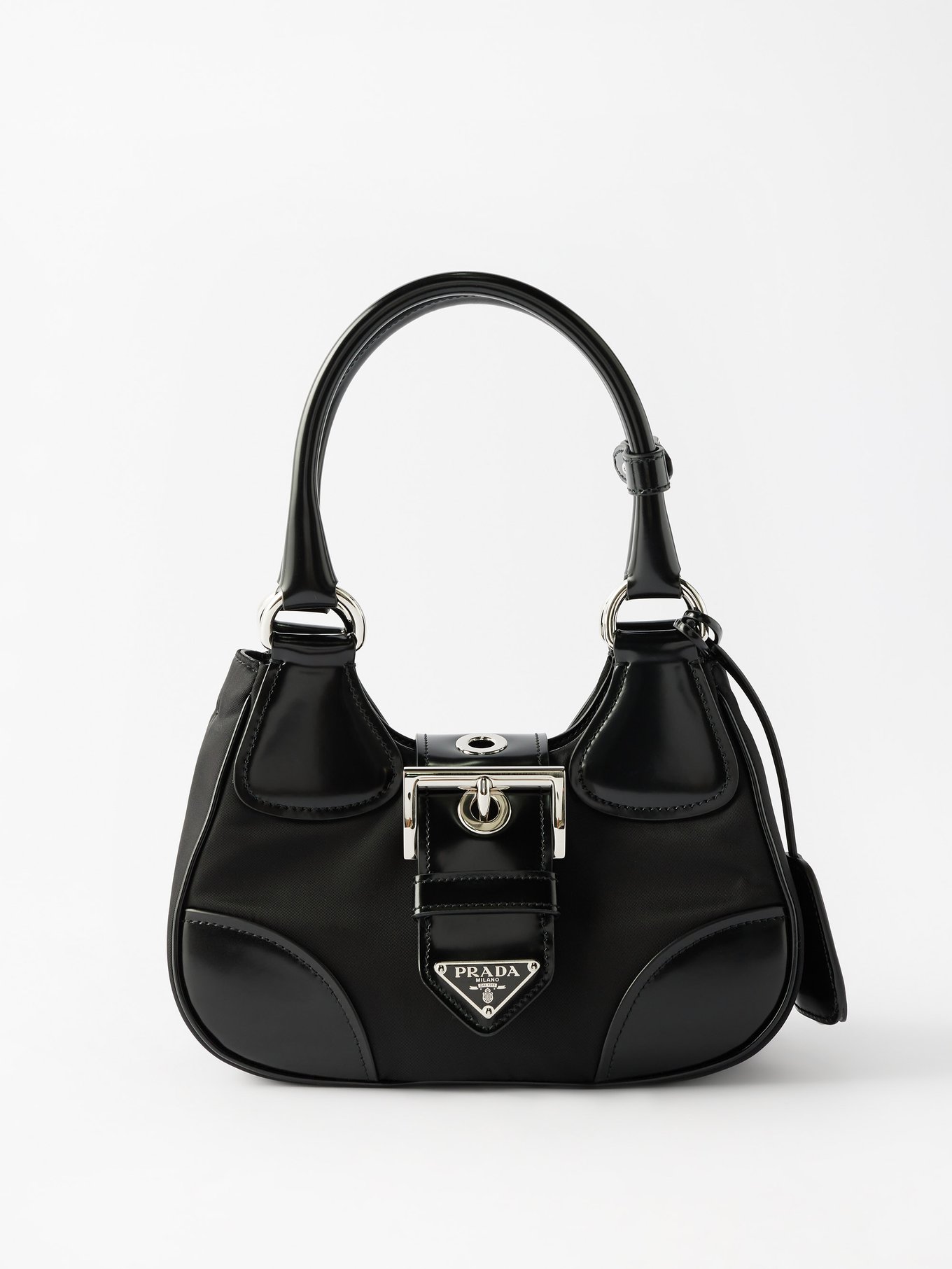 Black Moon Re-Nylon leather-trim shoulder bag, Prada