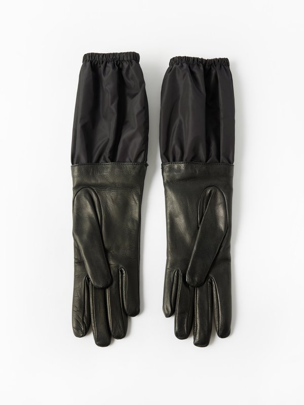Prada Triangle logo-plaque leather and nylon gloves