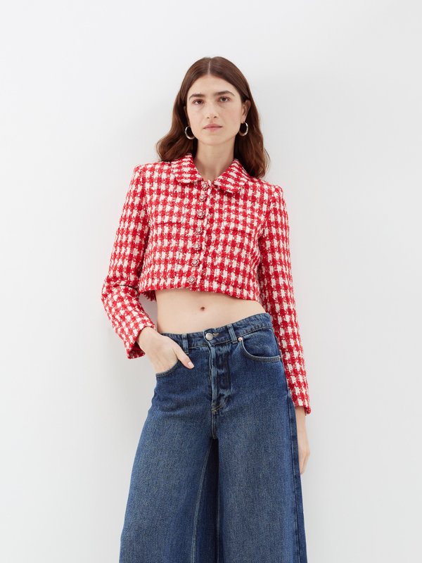 Self-Portrait Checked bouclé-tweed cropped jacket