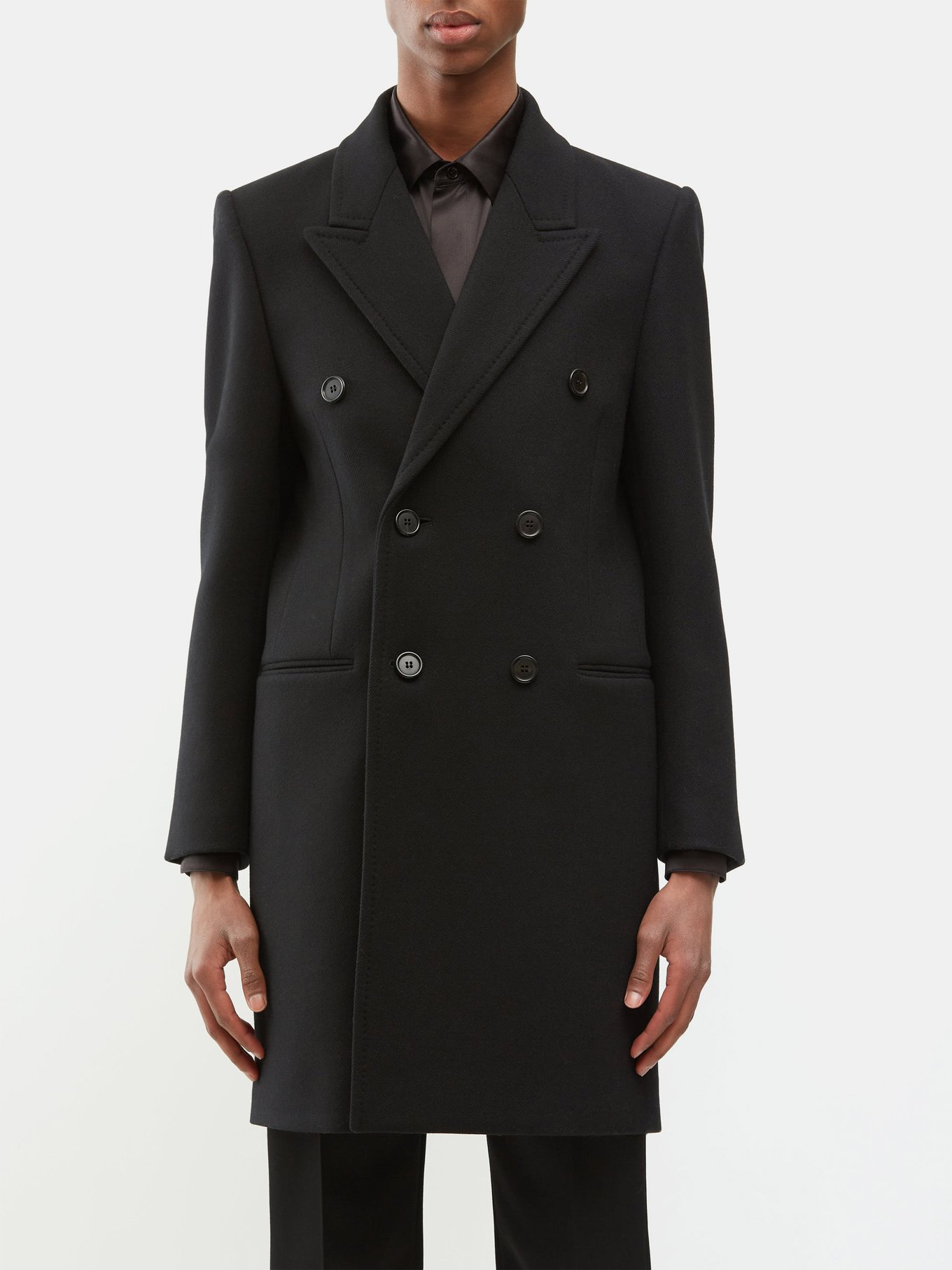 Black Double-breasted wool coat | Saint Laurent | MATCHES UK