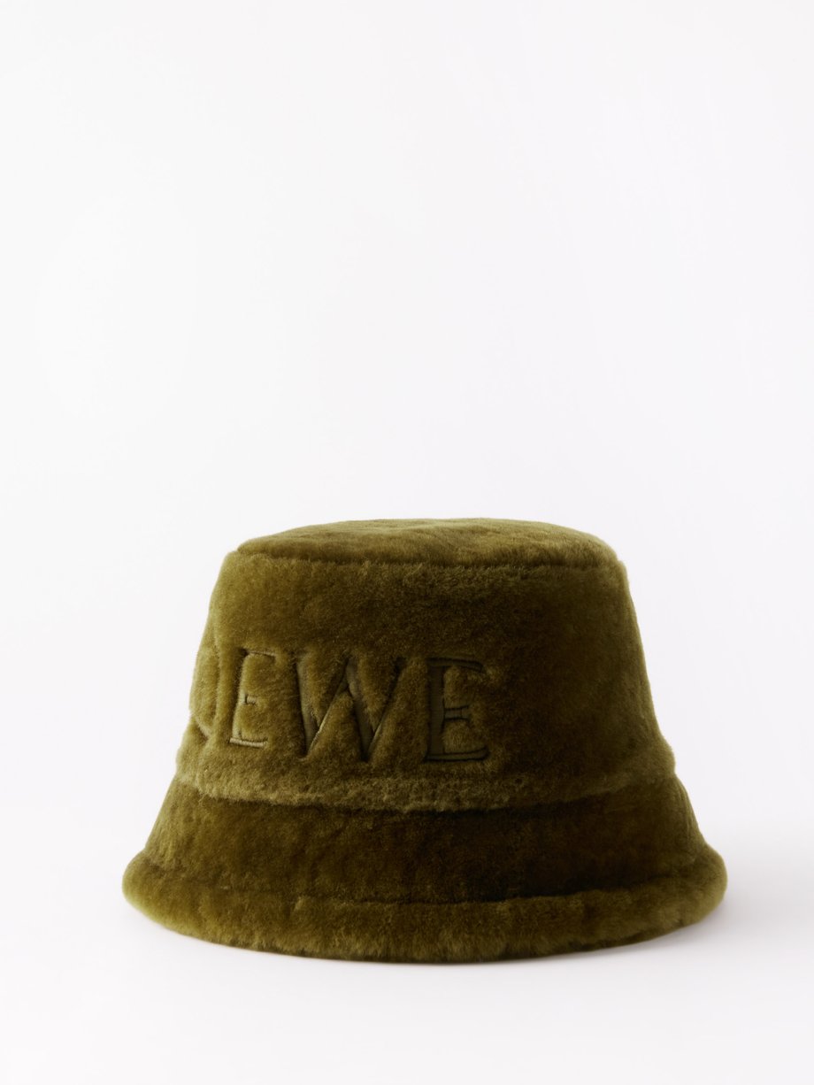LOEWE Logo-embroidered shearling bucket hat