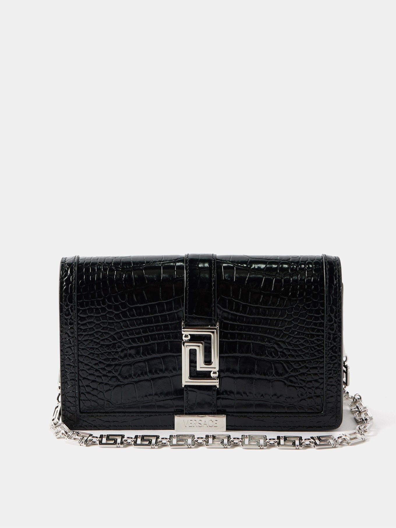 Versace Croc-Embossed Crossbody Bag