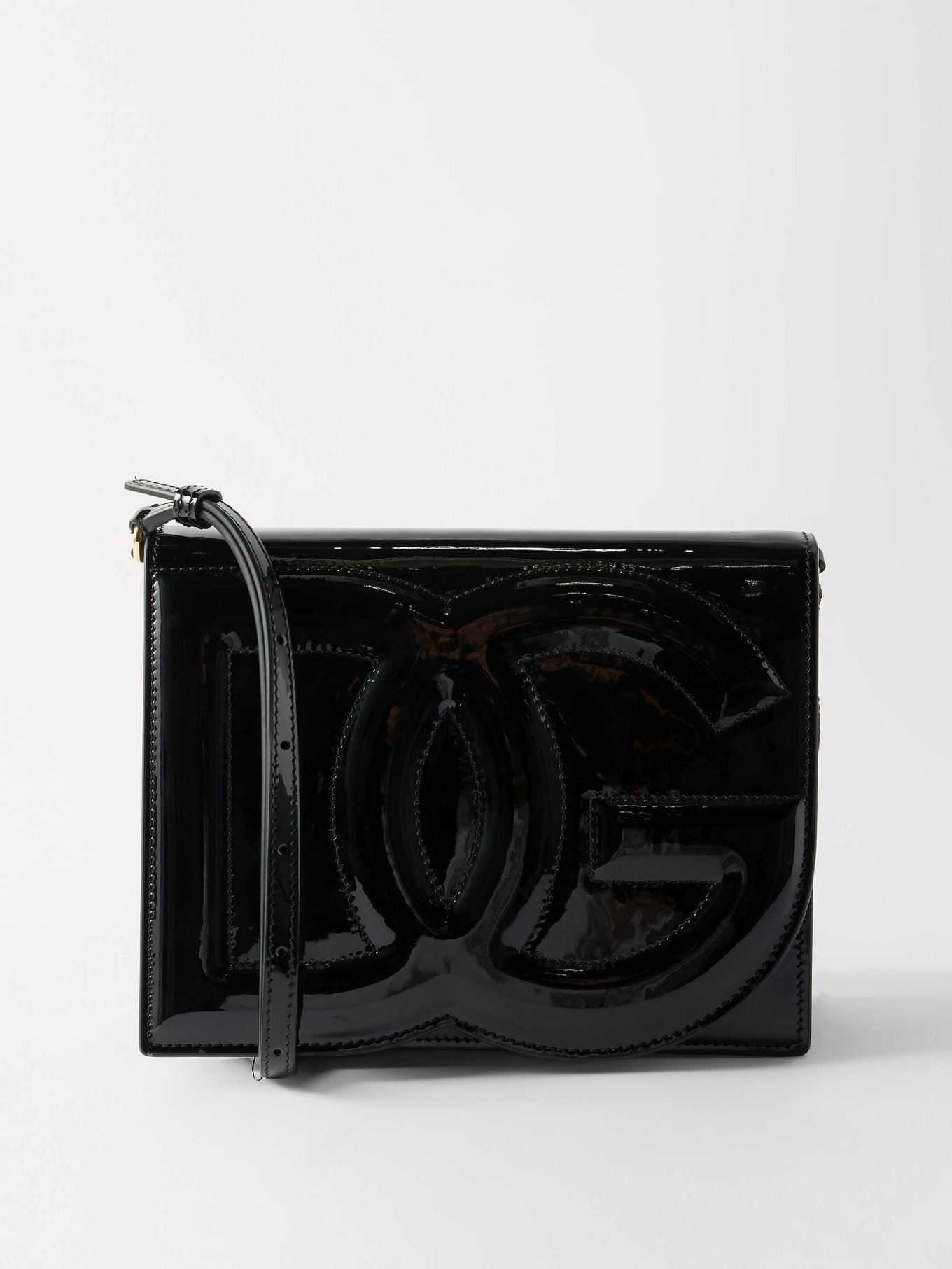 Black Logo-flap patent-leather cross-body bag, Dolce & Gabbana