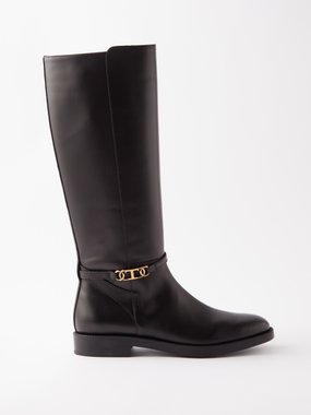Tod's T-logo strap leather knee-high boots