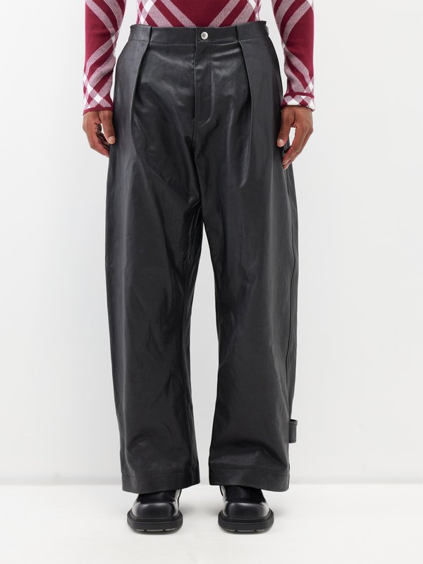 Burberry Pleated leather wide-leg trousers