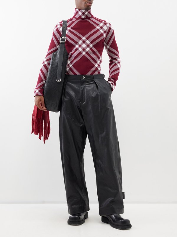 Burberry Pleated leather wide-leg trousers
