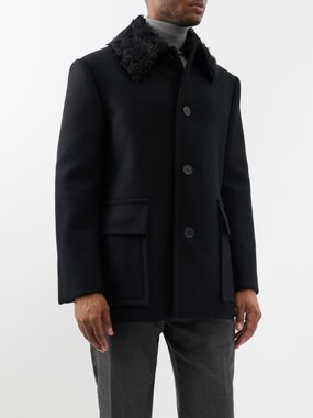 Lanvin Faux shearling-collar wool-blend overcoat