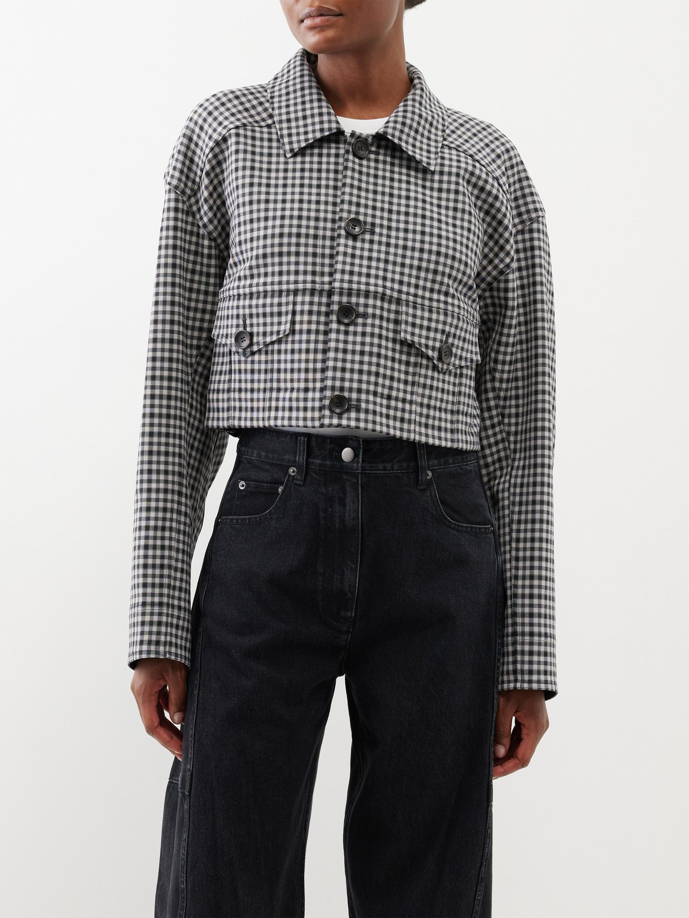 Gingham-check drill cropped jacket | Tibi