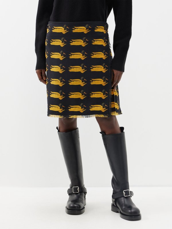 Burberry Duck-jacquard wool midi skirt