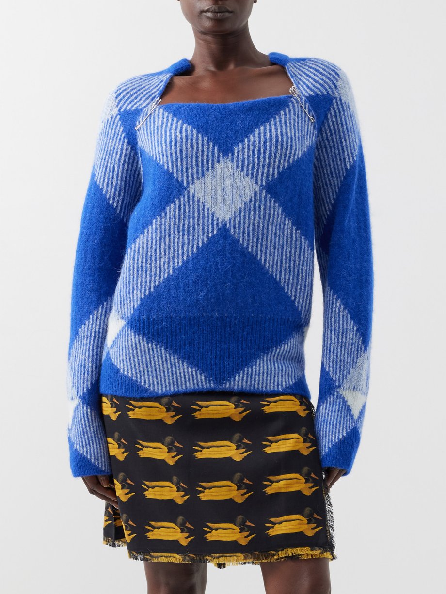 Burberry Wide-neck check-jacquard alpaca-blend sweater