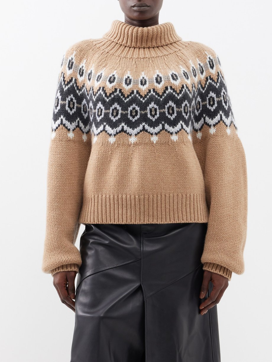 Khaite Amaris Fair Isle cashmere-blend roll-neck sweater