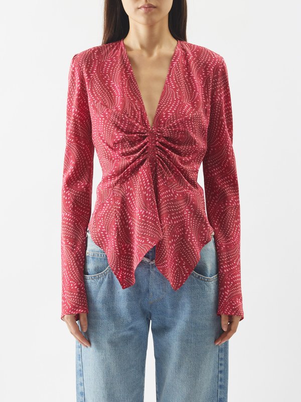 Isabel Marant Ulietta gathered printed silk-blend crepe blouse