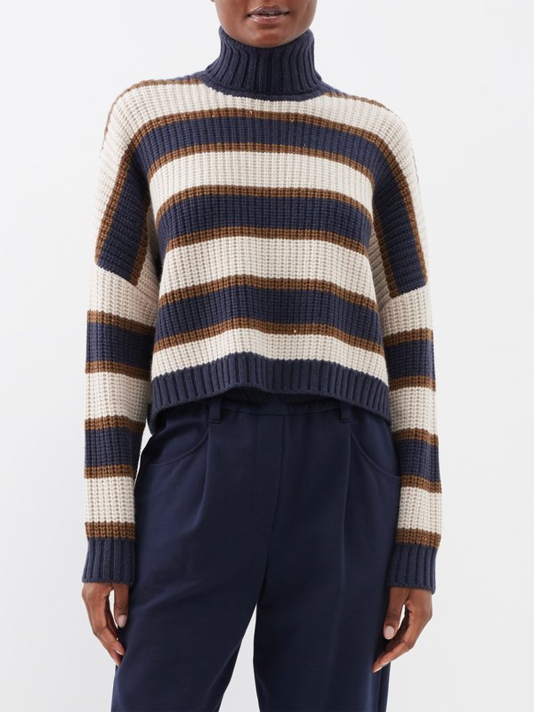 Brunello Cucinelli Sequinned striped-cashmere roll-neck sweater