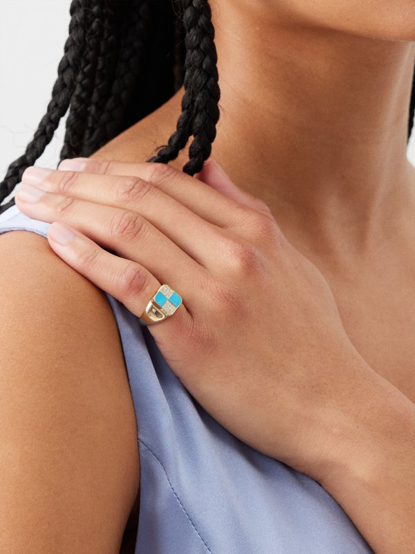 Yvonne Léon Diamond, turquoise & 9kt gold ring