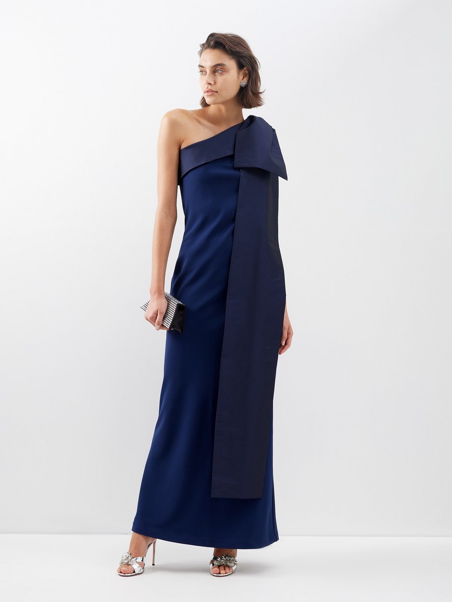 BERNADETTE Adrian bow-overlay crepe gown