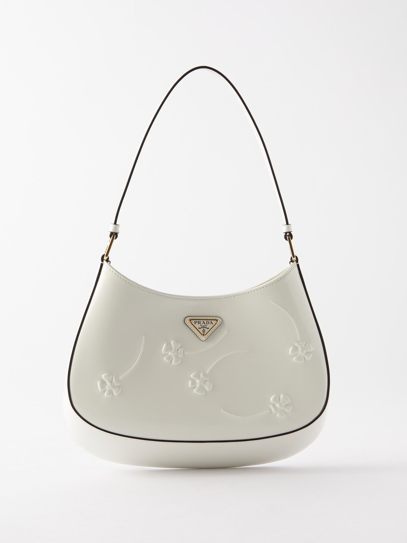 White Cleo flower-embossed leather shoulder bag, Prada
