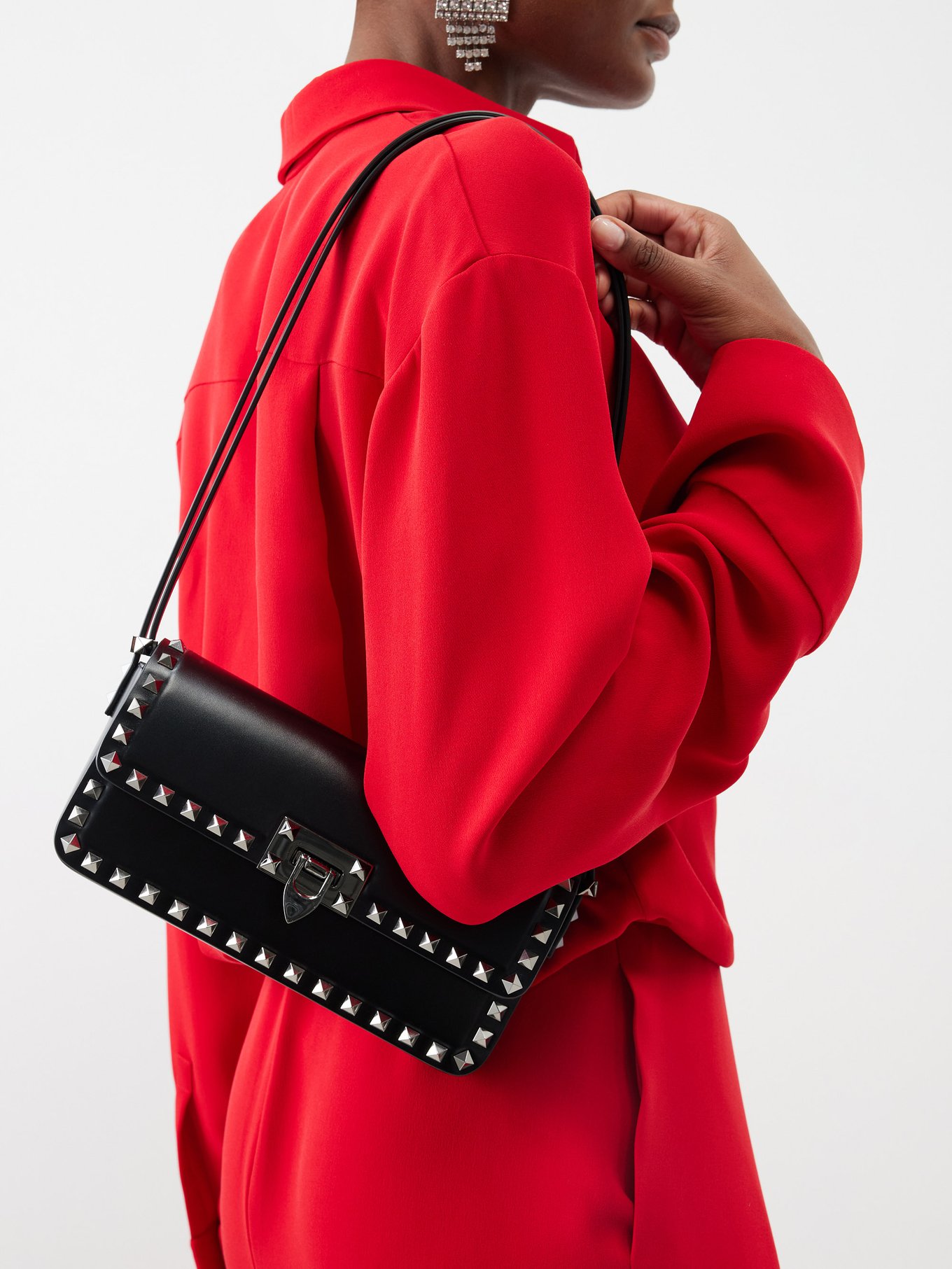 Valentino Garavani Rockstud Spike Calfskin Shoulder Bag Woman Black Onesize