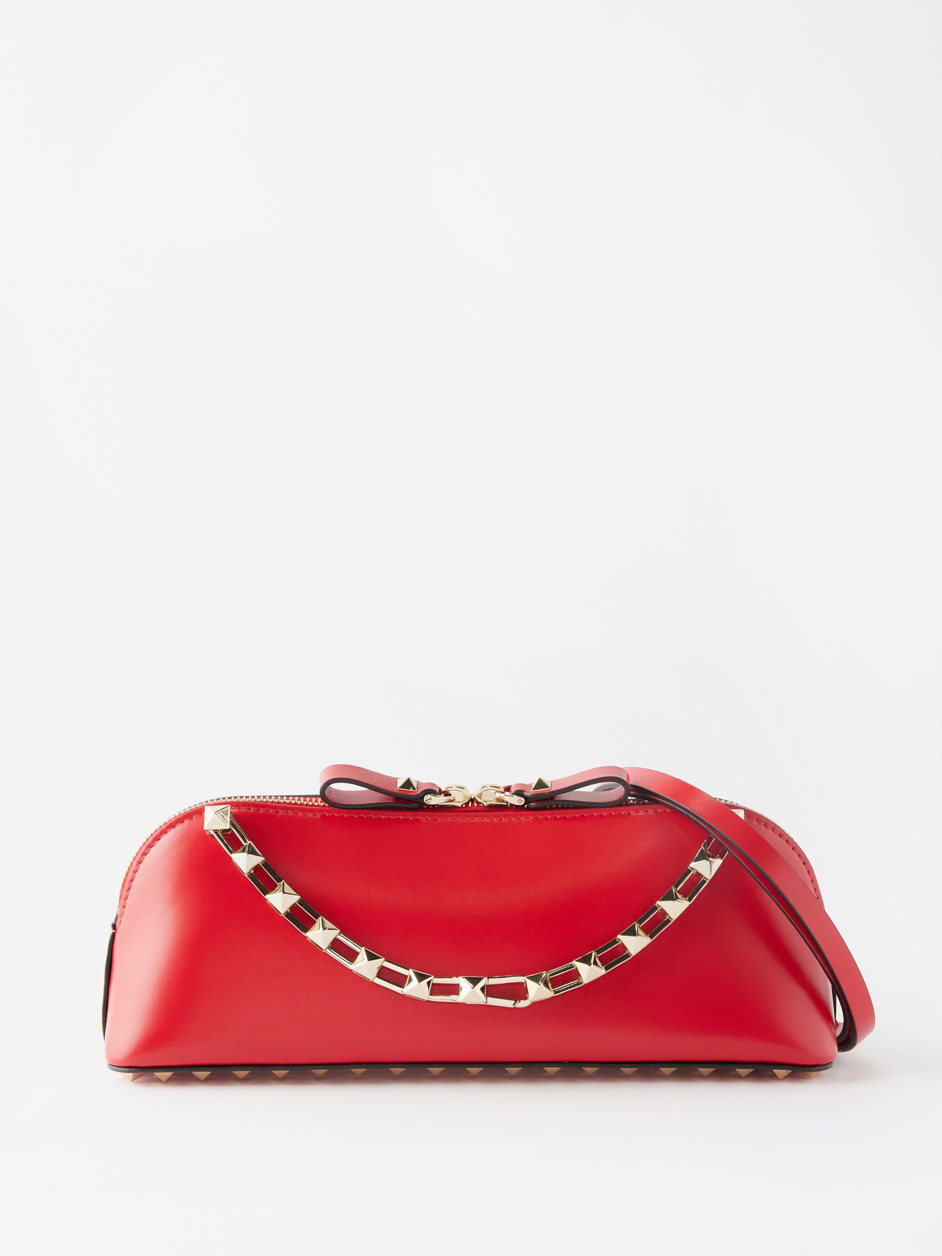 Valentino Red Patent Leather Rockstud Double Handle Tote Bag