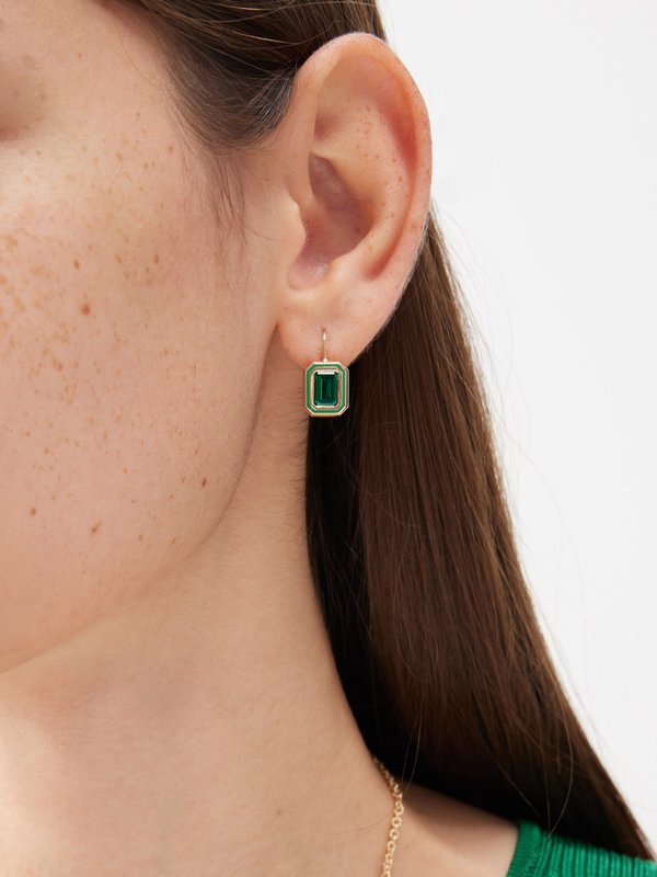 Alison Lou Madison emerald & 14k gold earrings