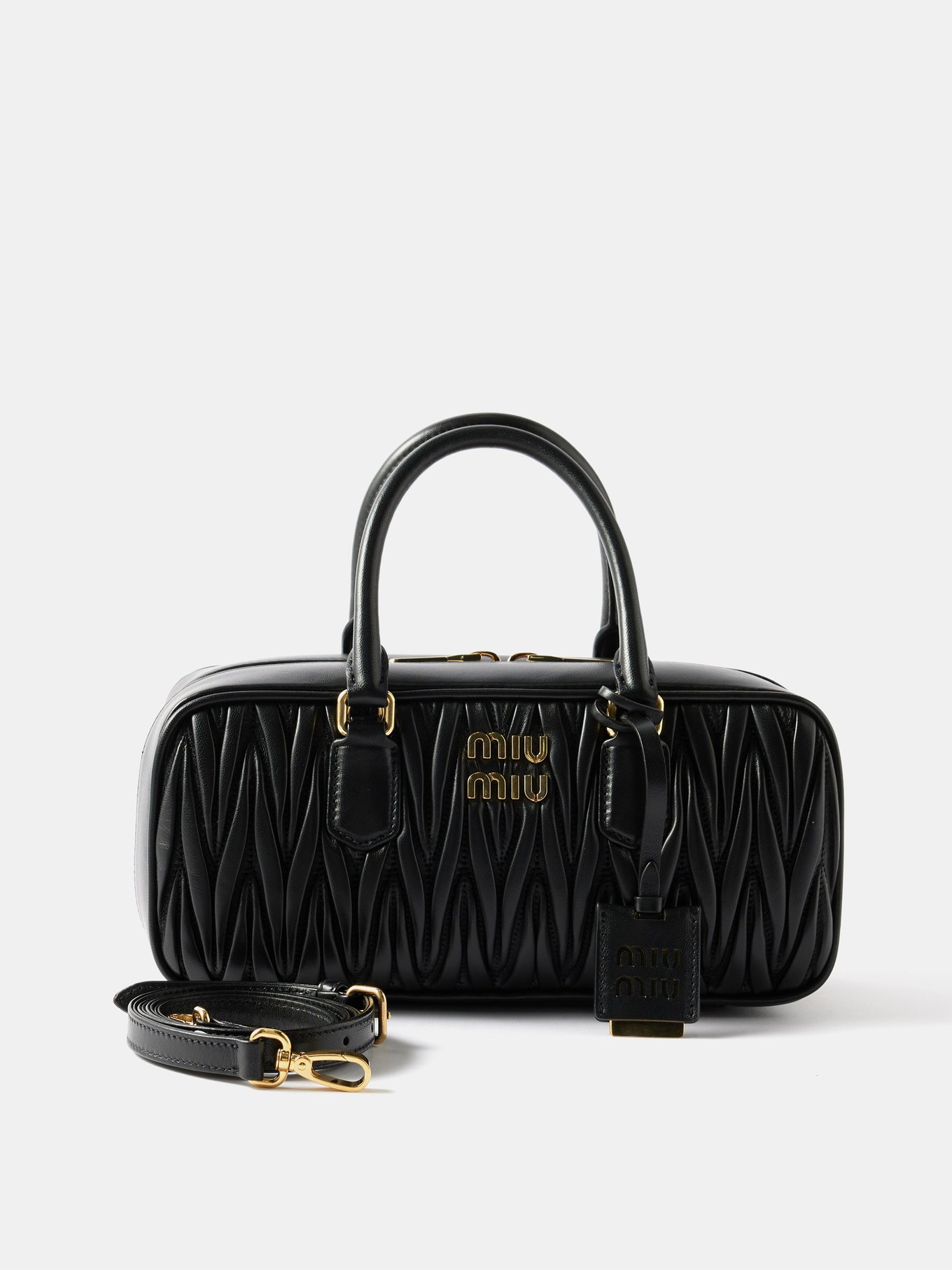 Miu Miu black pleated leather hobo bag, Luxury, Bags & Wallets on