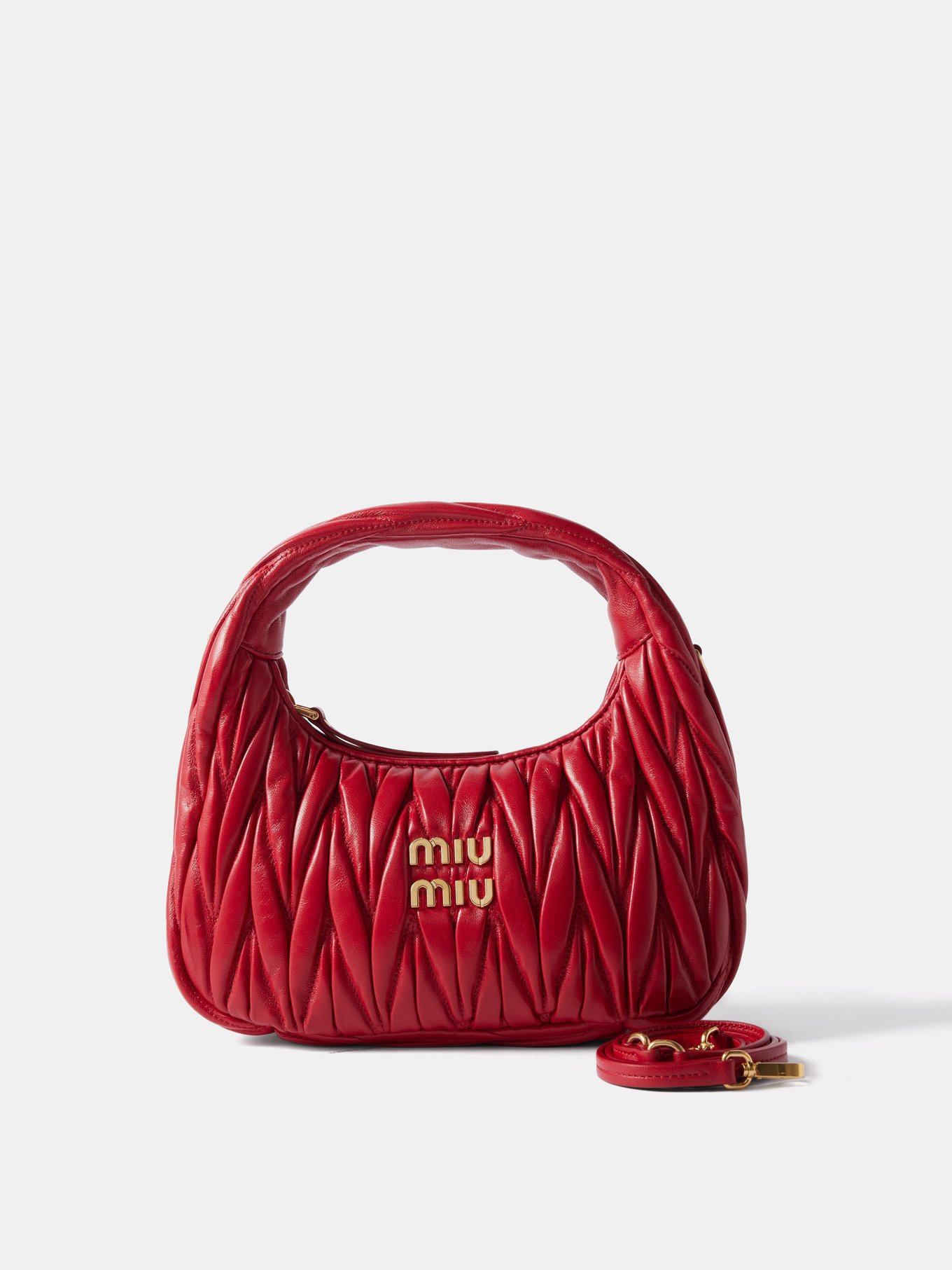 Red Wander mini matelassé-leather clutch bag, Miu Miu