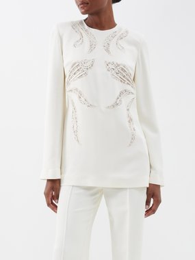 Elie Saab Floral lace-insert crepe blouse