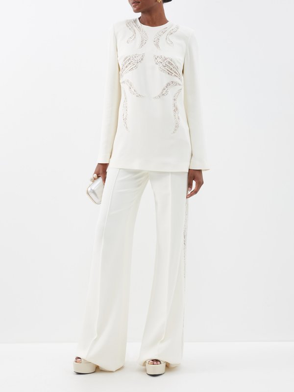 Elie Saab Floral lace-insert crepe blouse
