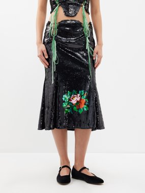 Yuhan Wang Rose-motif sequinned midi skirt