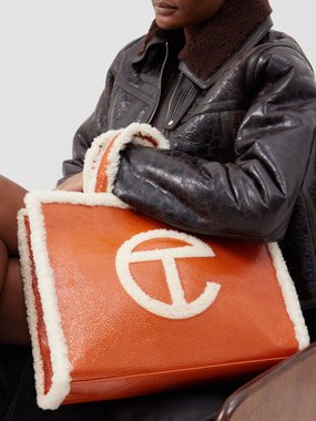 Ugg x Telfar Ugg Shopper medium shearling-trim crinkle-leather tote