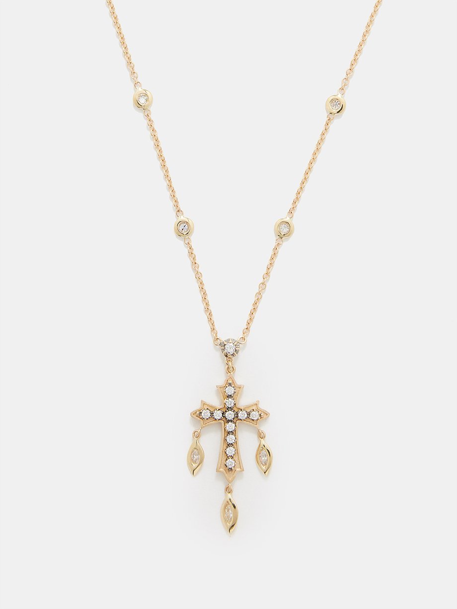 Jacquie Aiche Sophia Gothic diamond & 14kt gold cross necklace