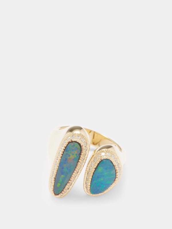 Jacquie Aiche Duo diamond, opal & 14kt gold ring