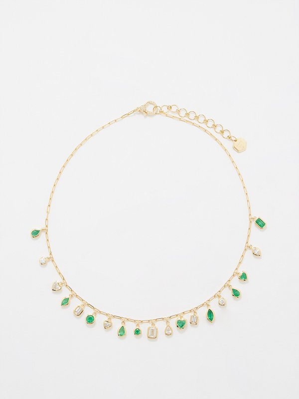 Shay Mixed Drop diamond, emerald & 18kt gold necklace