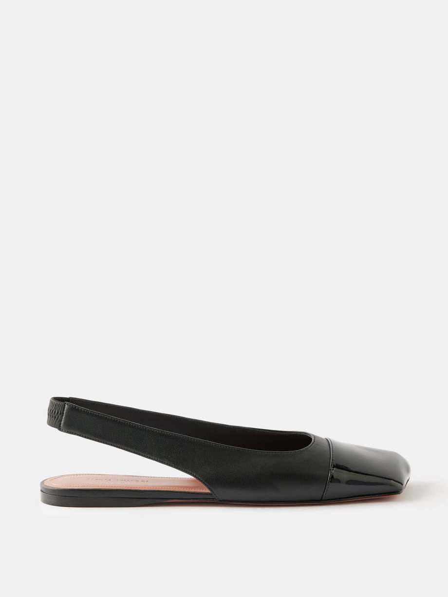 Amina Muaddi Ane square-toe leather slingback ballet flats
