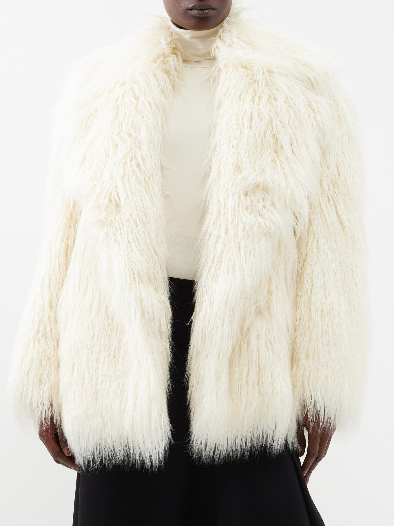 SAINT LAURENT Asymmetric Faux Fur Coat for Men