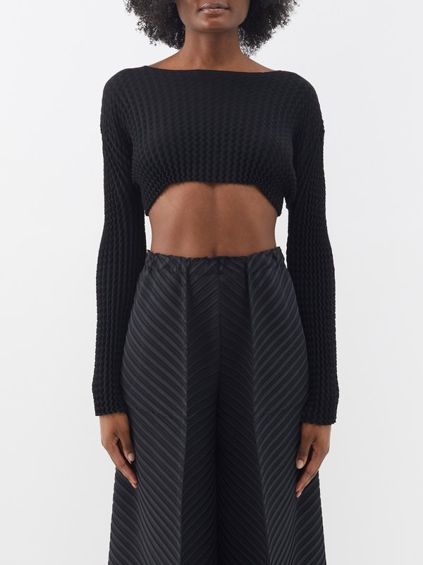 Issey Miyake Technical-pleated jersey cropped top