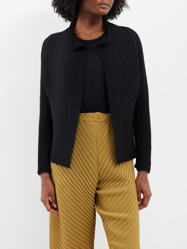 Issey Miyake Wooly open-front technical-pleated shirt