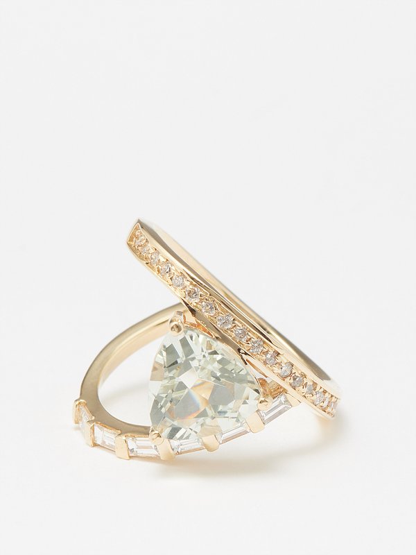 Mateo Y diamond, prasiolite & 14kt gold ring