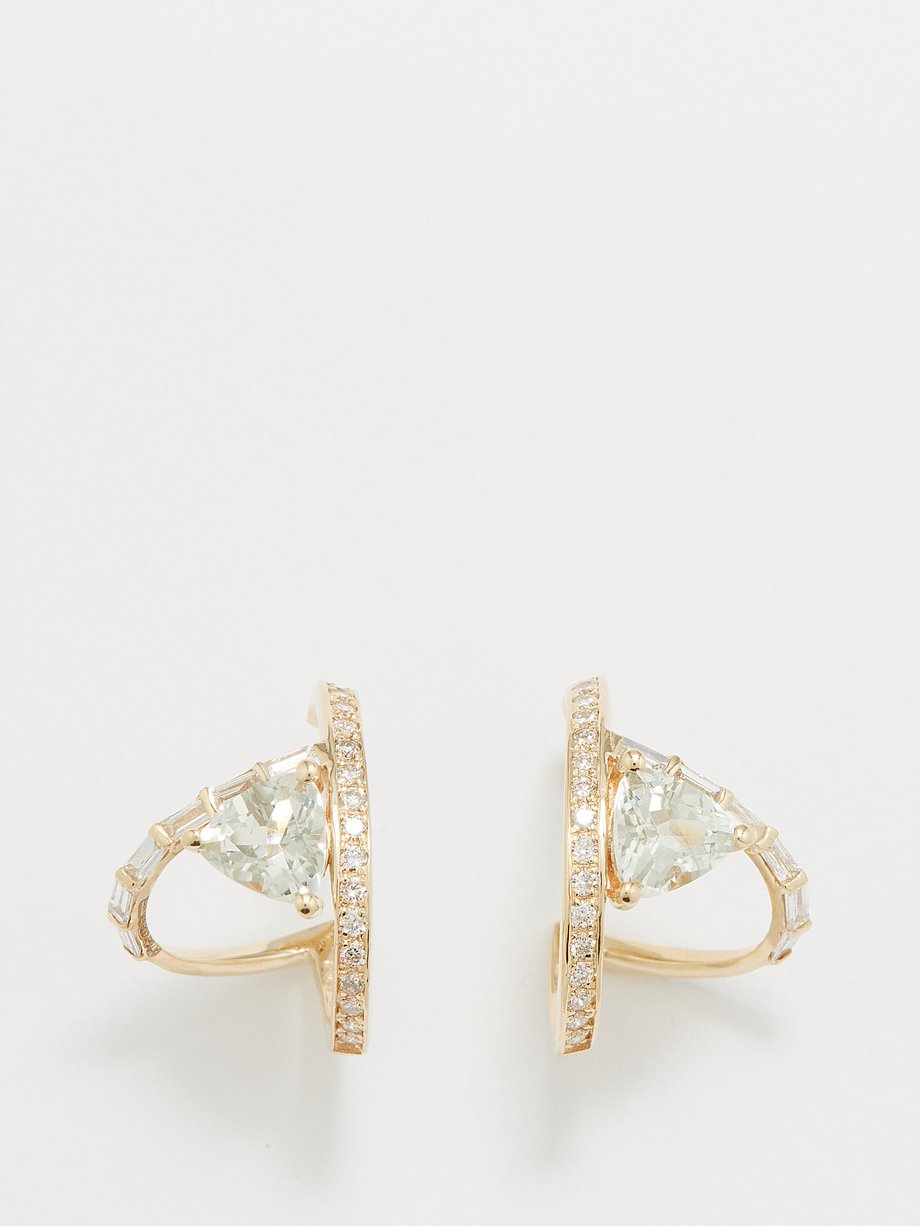 Mateo Y diamond, prasiolite & 14kt gold earrings