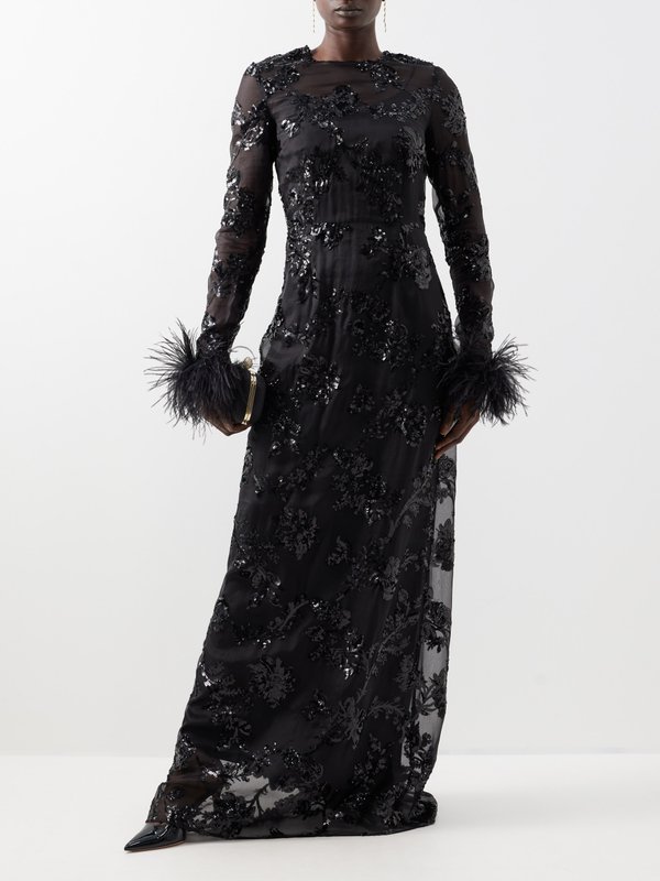Erdem Feather-embellished sequinned silk-organza gown
