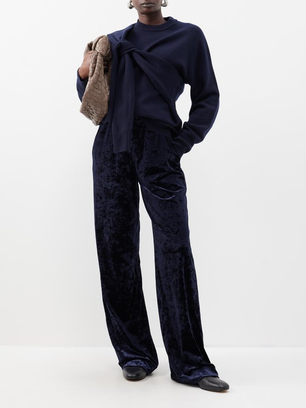 Tibi Elasticated-waist velvet wide-leg trousers