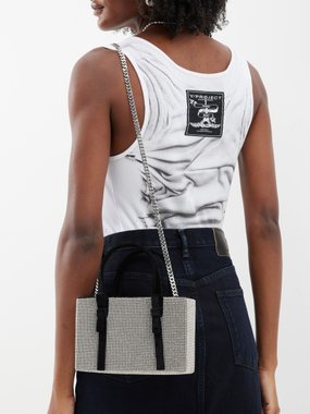 KARA Kara Bow-strap midi crystal-embellished clutch bag