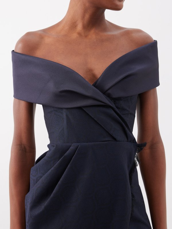 Etro Jacquard off-the-shoulder silk-blend wrap gown
