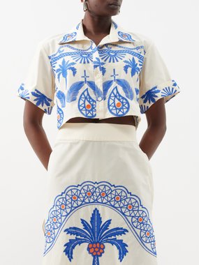 Johanna Ortiz Manyattas embroidered cotton-blend cropped shirt